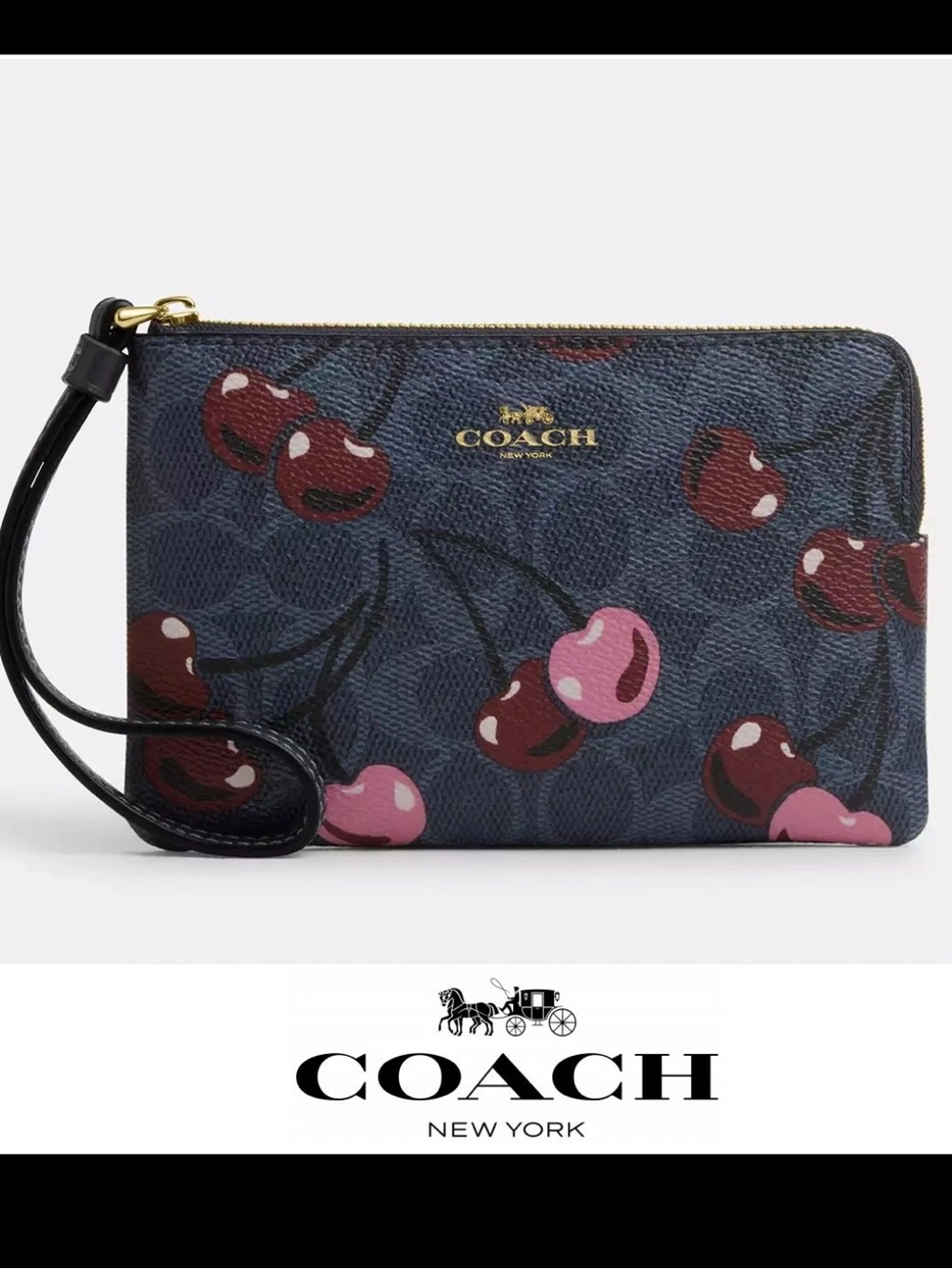 Coach Corner Zip in Signature Cherry Print NWT